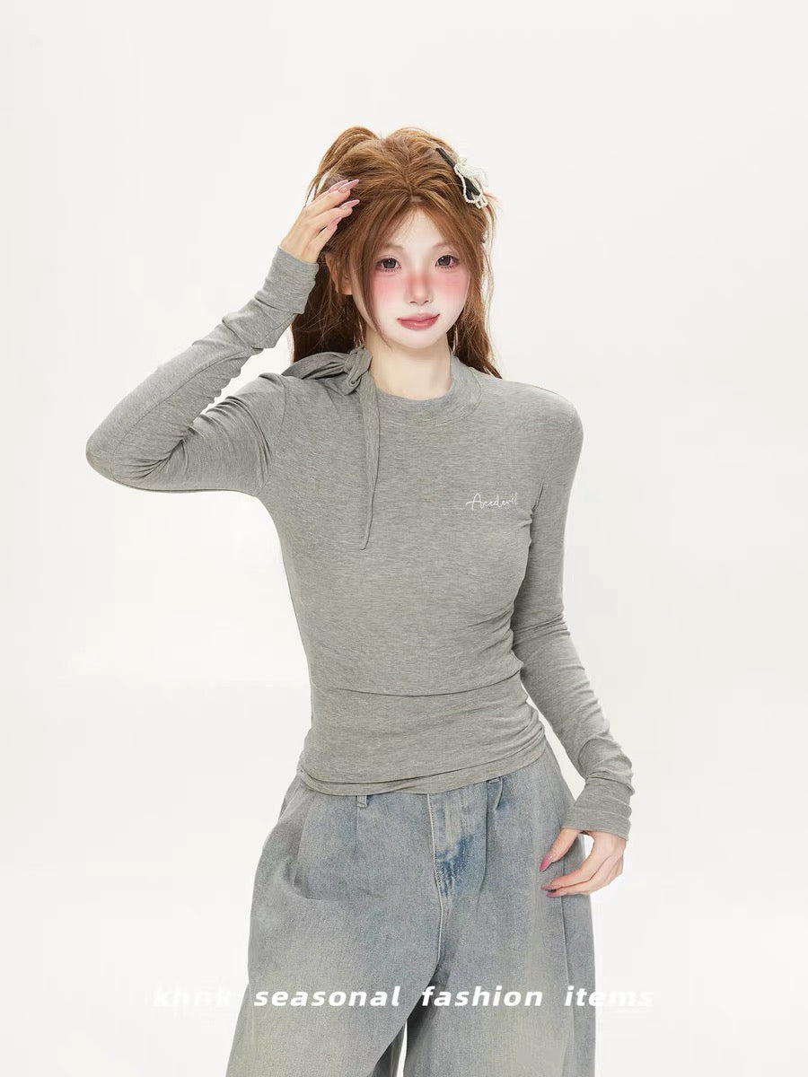 Áo thun ôm body tay dài cột cổ