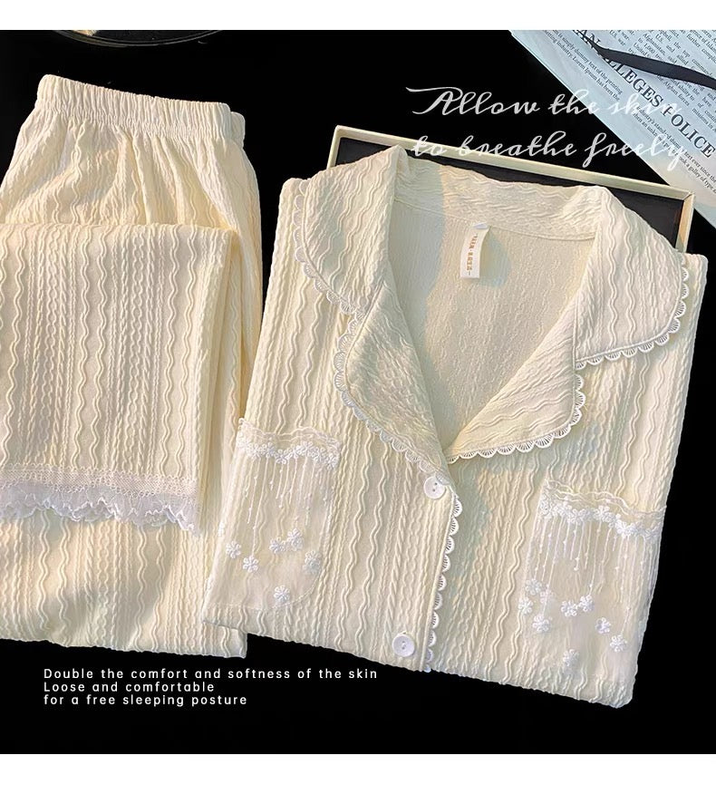 Pijama dài cotton túi ren