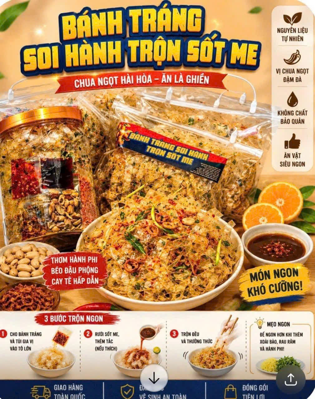 Bánh tráng sợi hành trộn me cay full topping