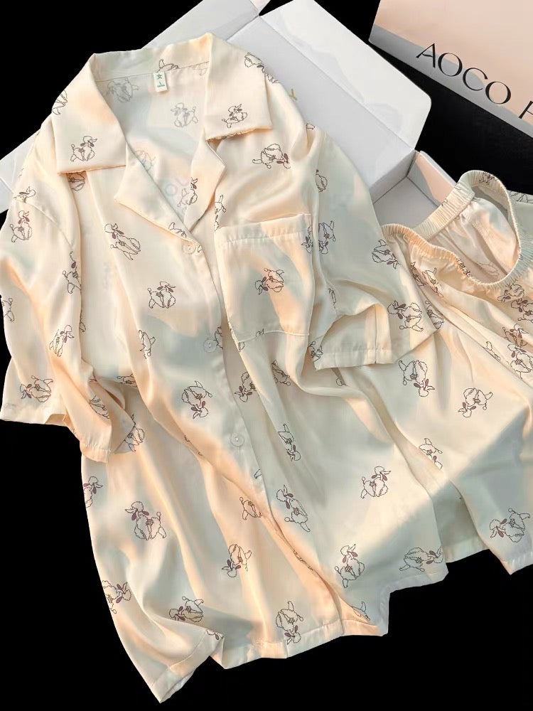 Pijama ngắn màu kem hình cún