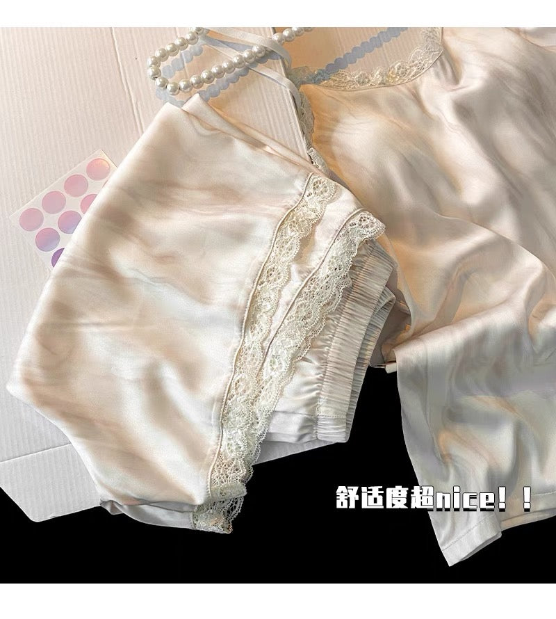 Bộ ngủ lụa 2 dây ren có mút lót