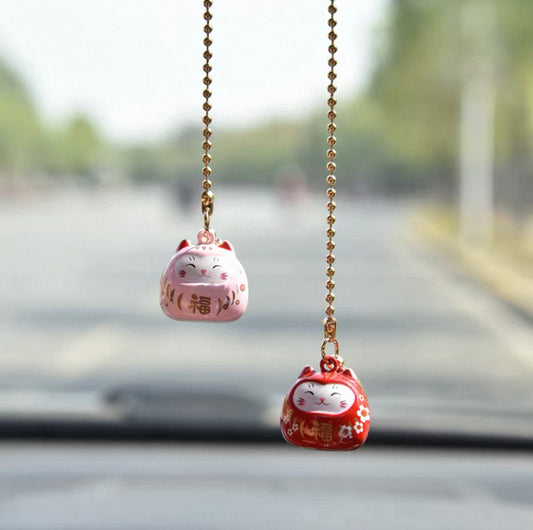 Đôi mèo thần tài treo xe may mắn