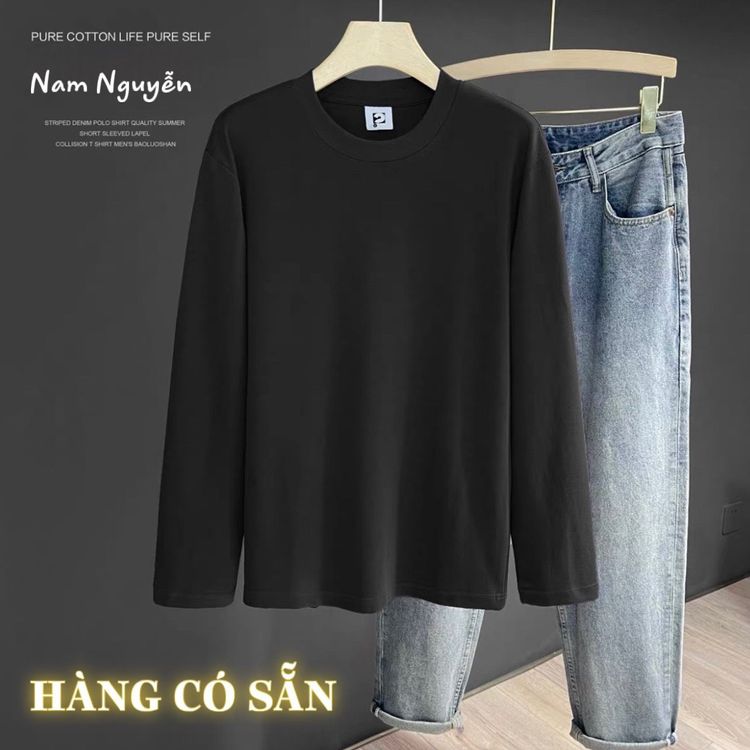 Áo thun nam trơn cotton tay dài có sẵn