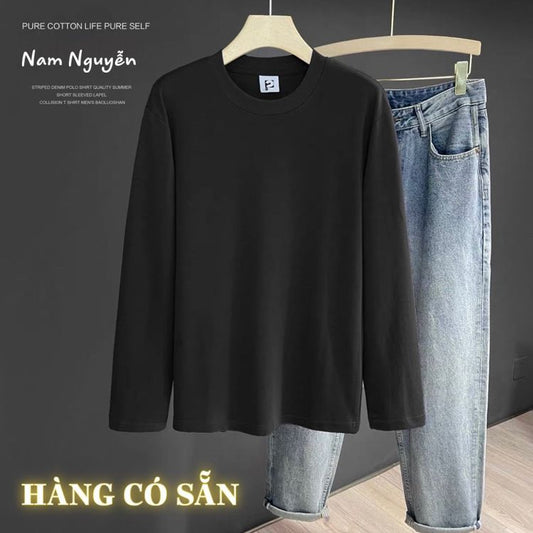 Áo thun nam trơn cotton tay dài có sẵn