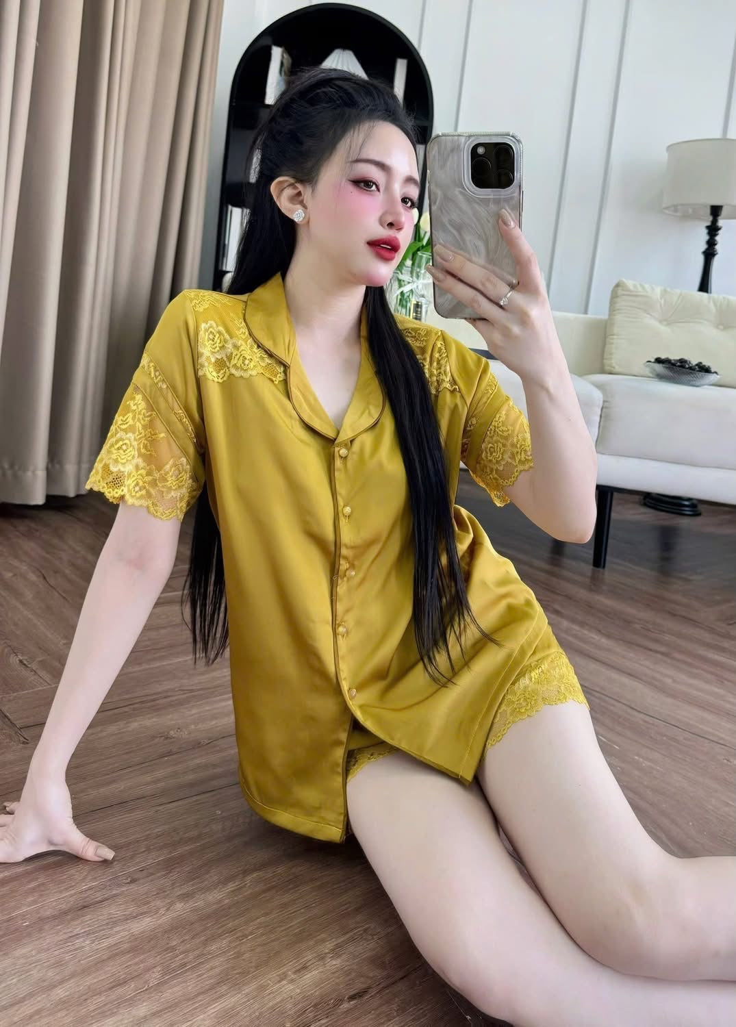 Bộ ngủ sọt lụa lạnh Hàn trơn cao cấp