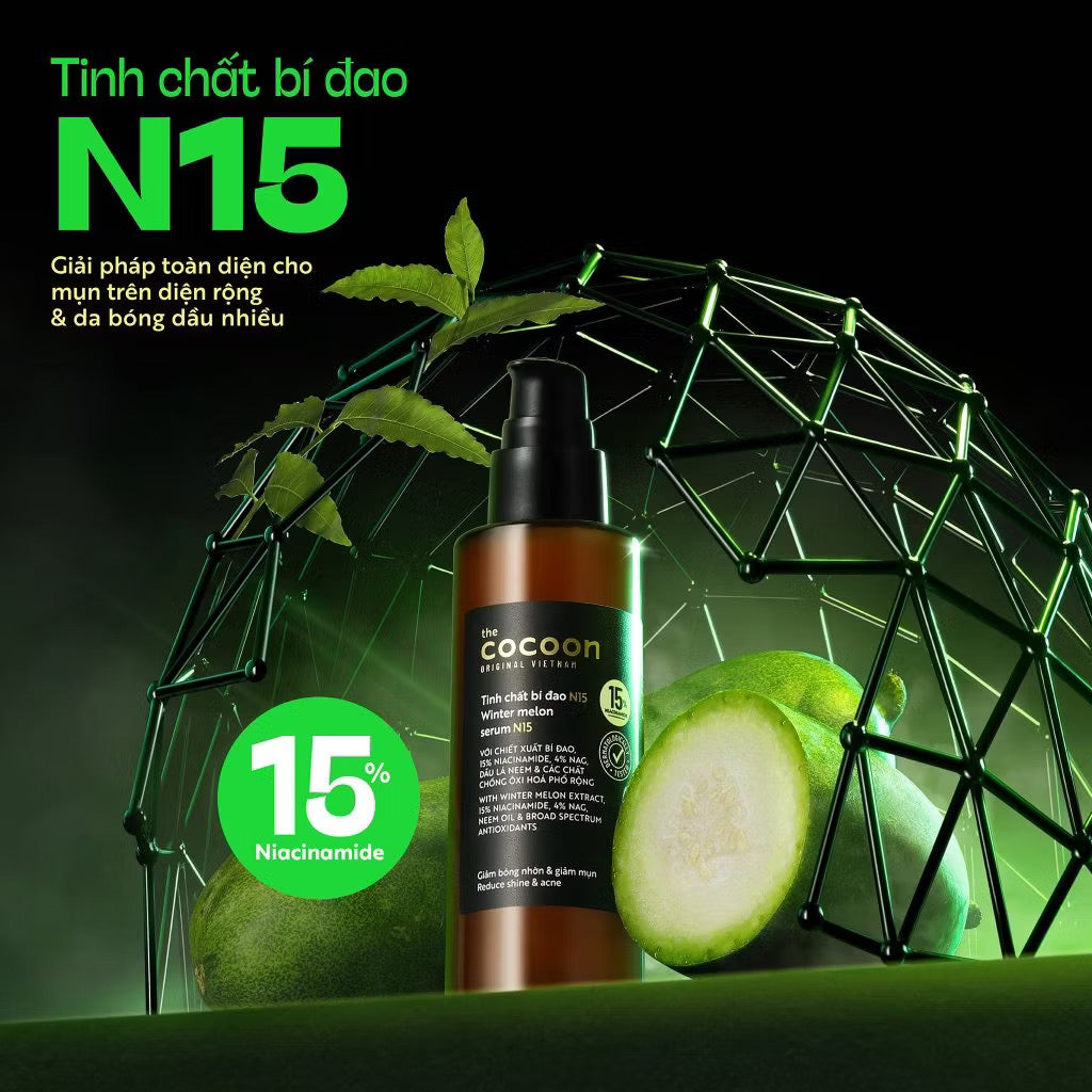 ￼Tinh chất bí đao N15 (serum) với 15% niacinamide giảm bóng nhờn và giảm mụn Cocoon 70ml