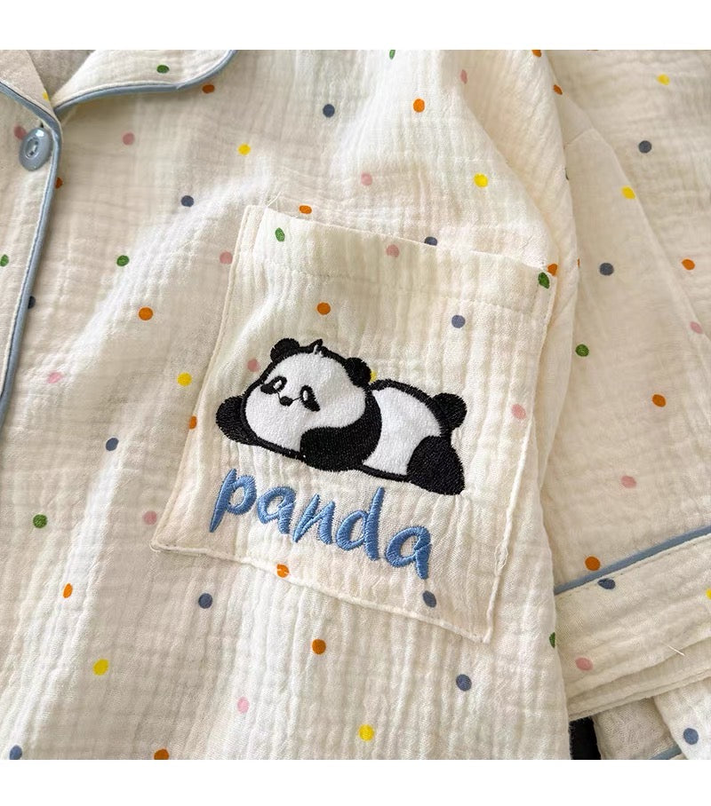 Pijama đùi chấm bi gấu trúc