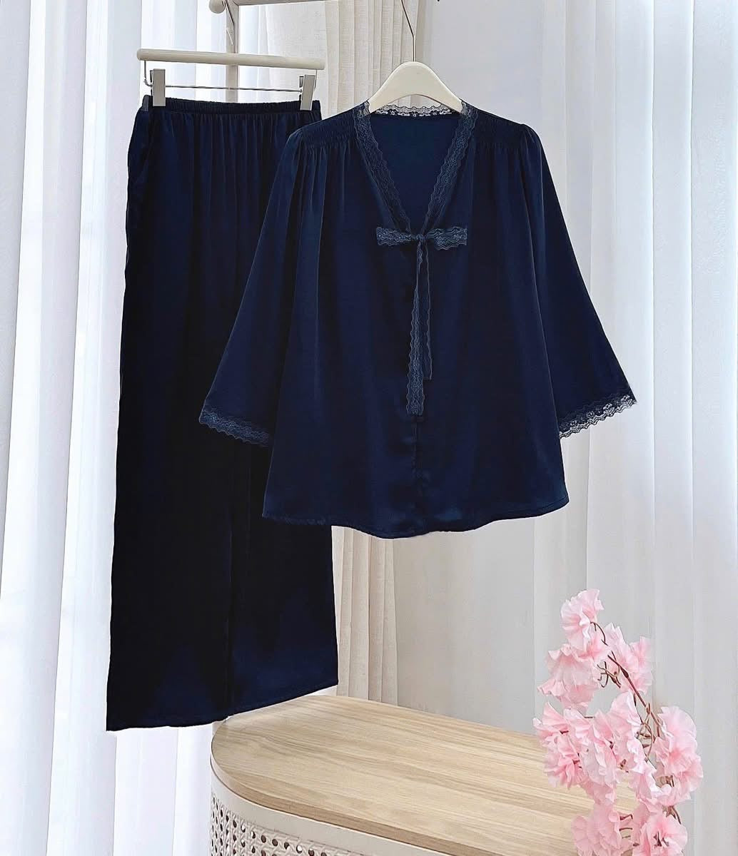 Pijama tiểu thư lụa tay lỡ nơ