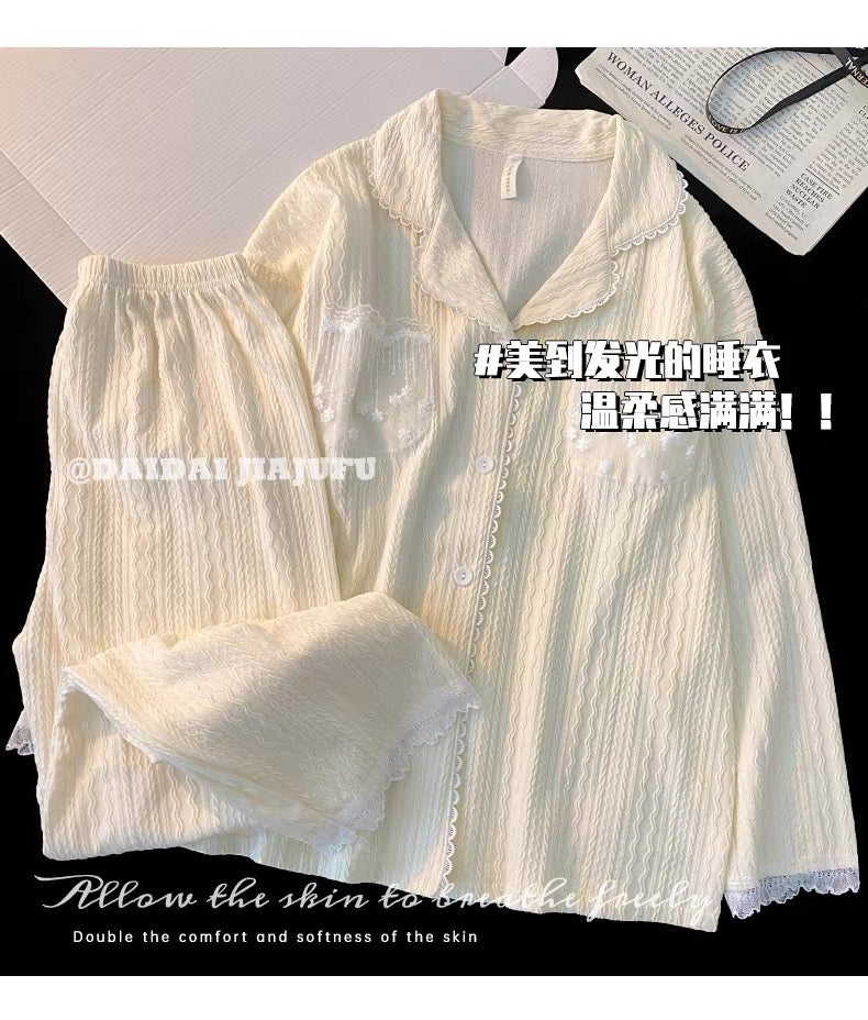 Pijama dài cotton túi ren