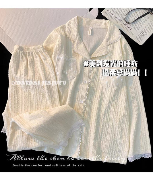 Pijama dài cotton túi ren