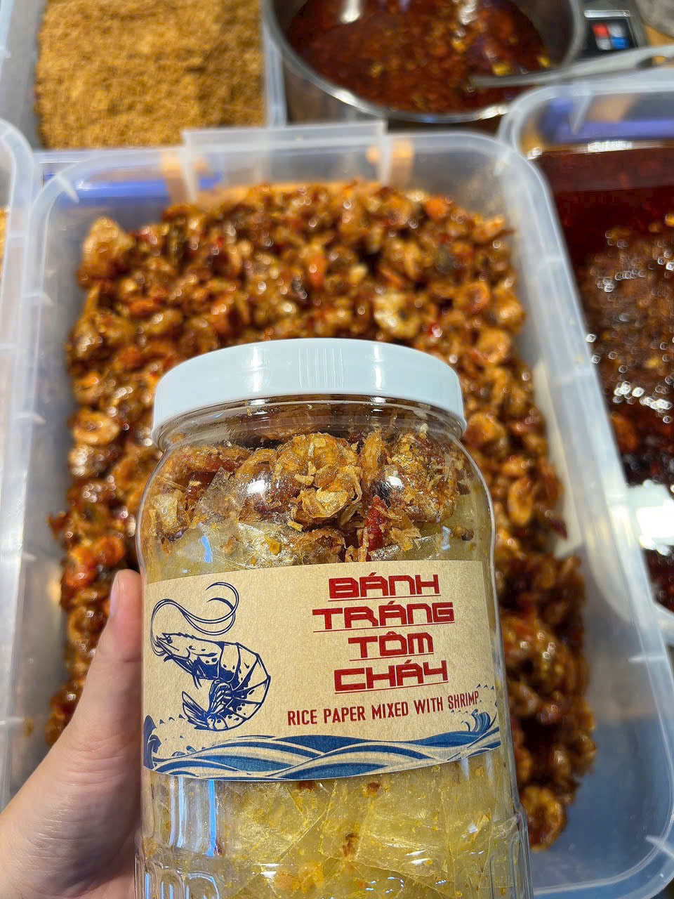 Bánh tráng tôm cháy miếng vuông đậm đà