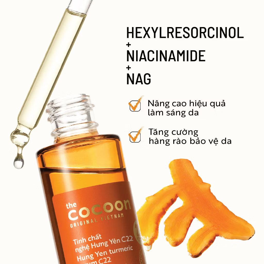 ￼Tinh chất nghệ Hưng Yên C22 (serum) với 22% vitamin C sáng da chuyên sâu & mờ vết thâm Cocoon 30ml