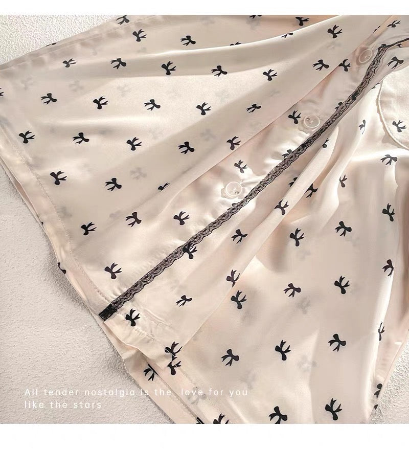 Pijama be nơ viền ren đen dài ngắn