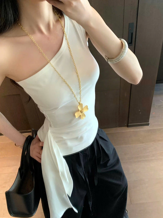 Set áo lệch vai thả dây mix quần suông