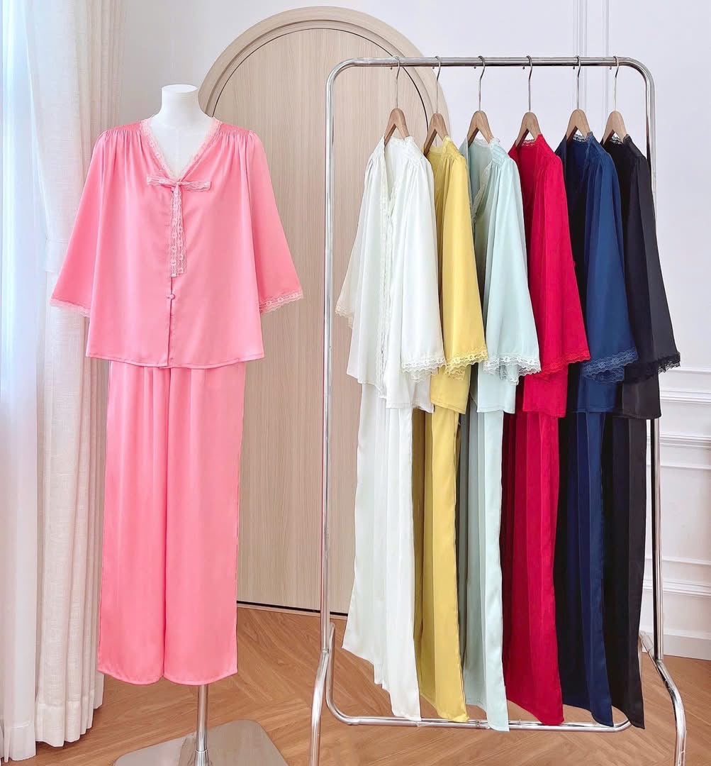 Pijama tiểu thư lụa tay lỡ nơ