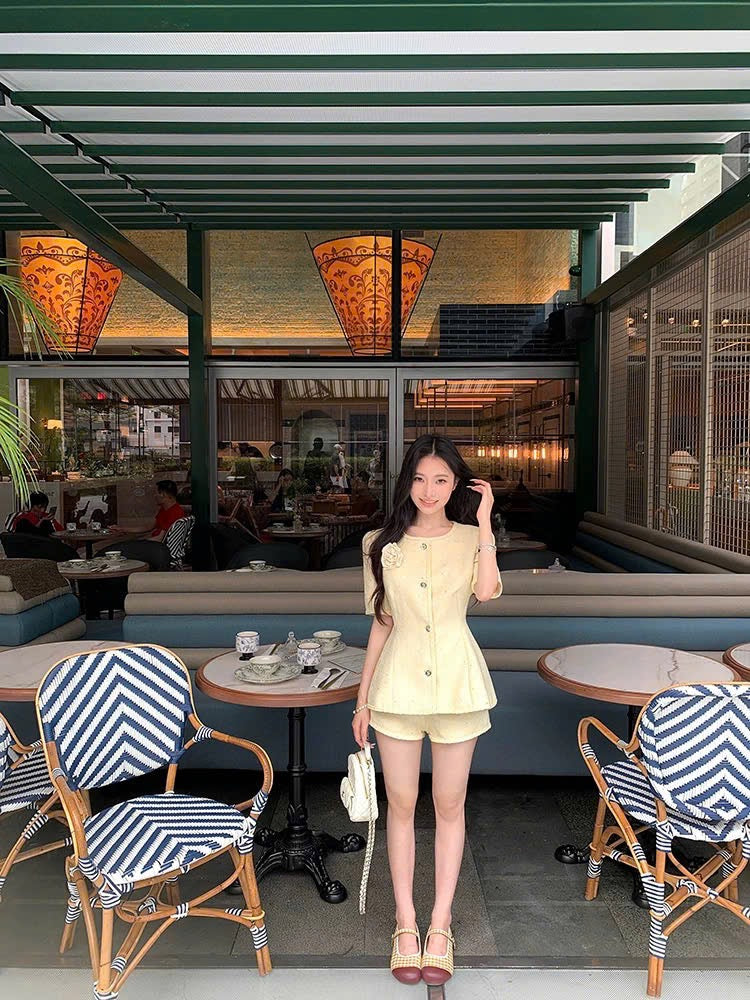 Set áo tay ngắn quần đùi dạ tweed