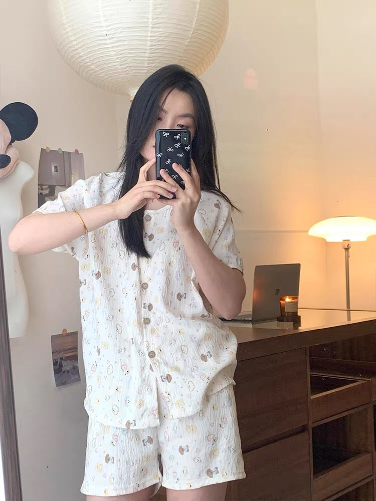 Bộ ngủ hoạt hình cổ tròn dài - ngắn