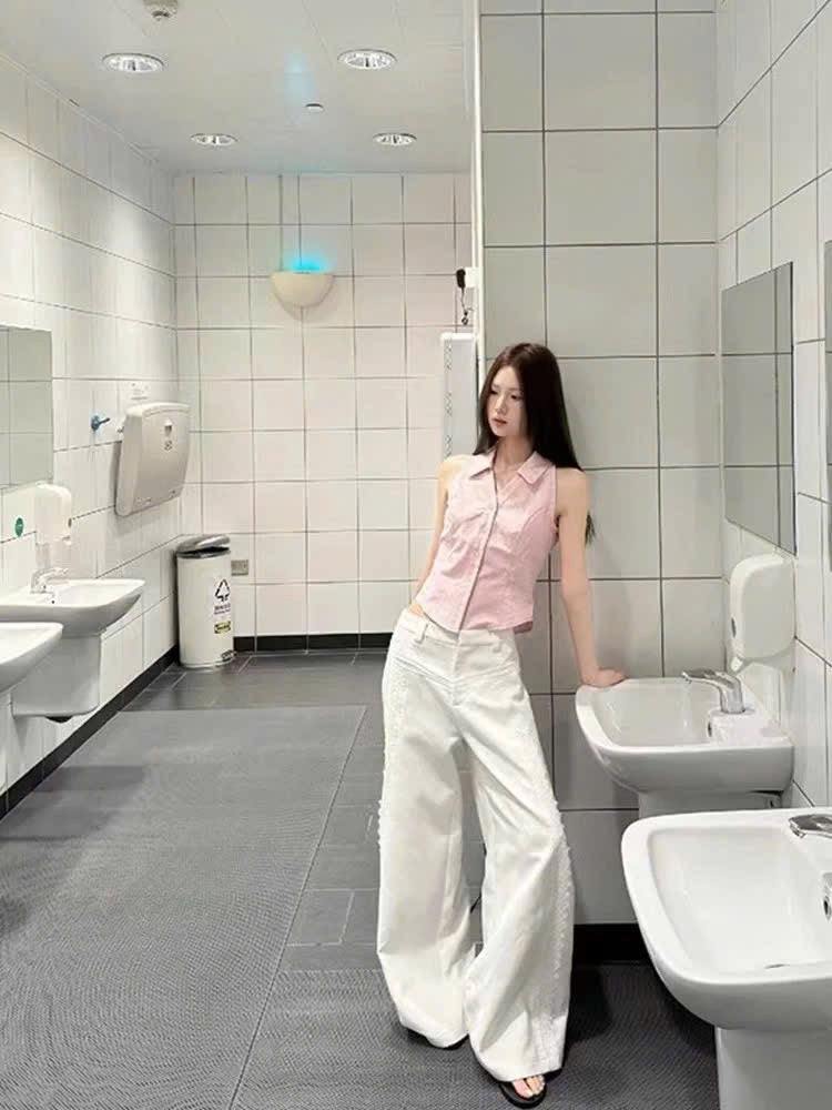 Áo sơ mi cổ yếm màu hồng ngọt ngào