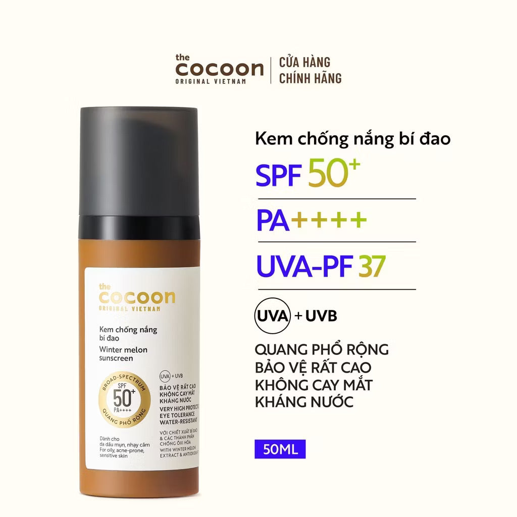 ￼Kem chống nắng bí đao quang phổ rộng SPF 50 +, PA ++++ Cocoon 50ml
