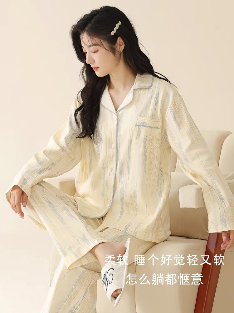 Pijama tay dài quần dài vệt màu