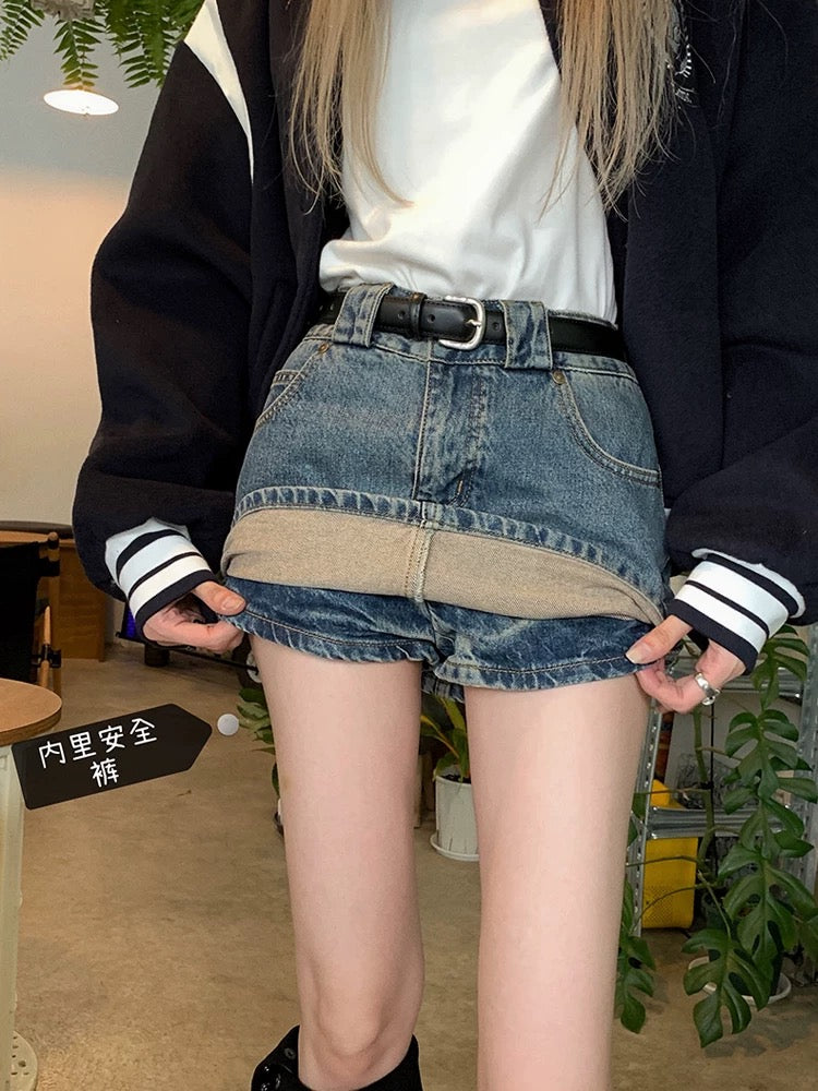 Chân váy jean phối sẵn quần gom order 30$