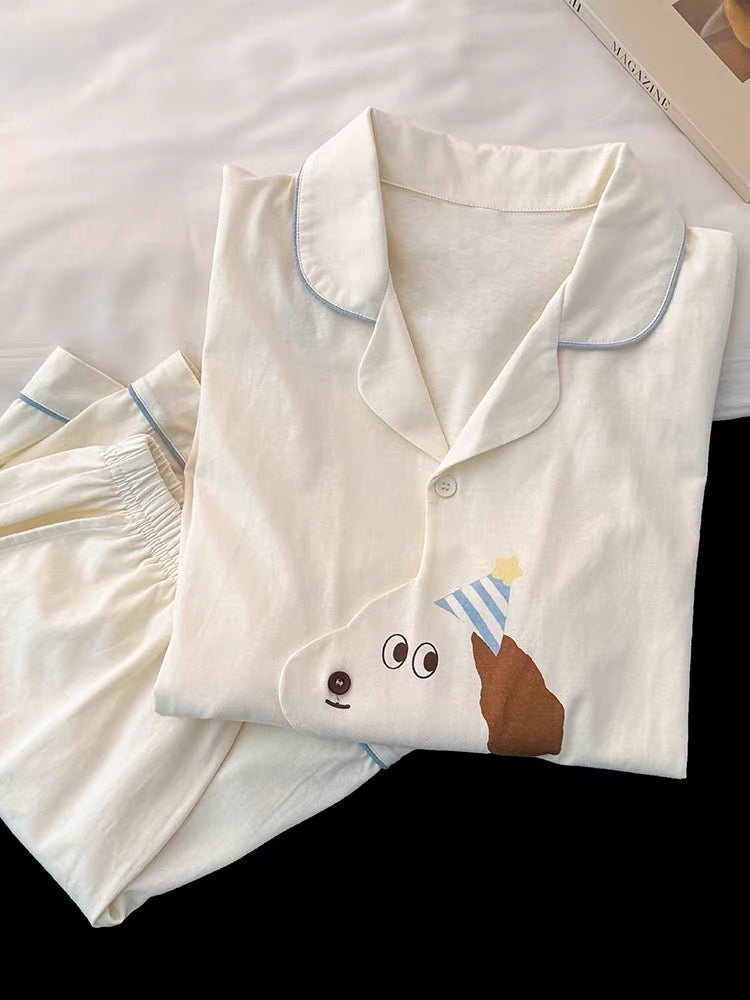 Pijama ngắn hình cún đội mũ