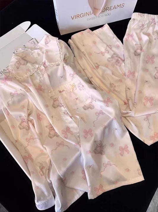 Pijama lụa gấu nơ hồng ngắn - dài đủ kiểu
