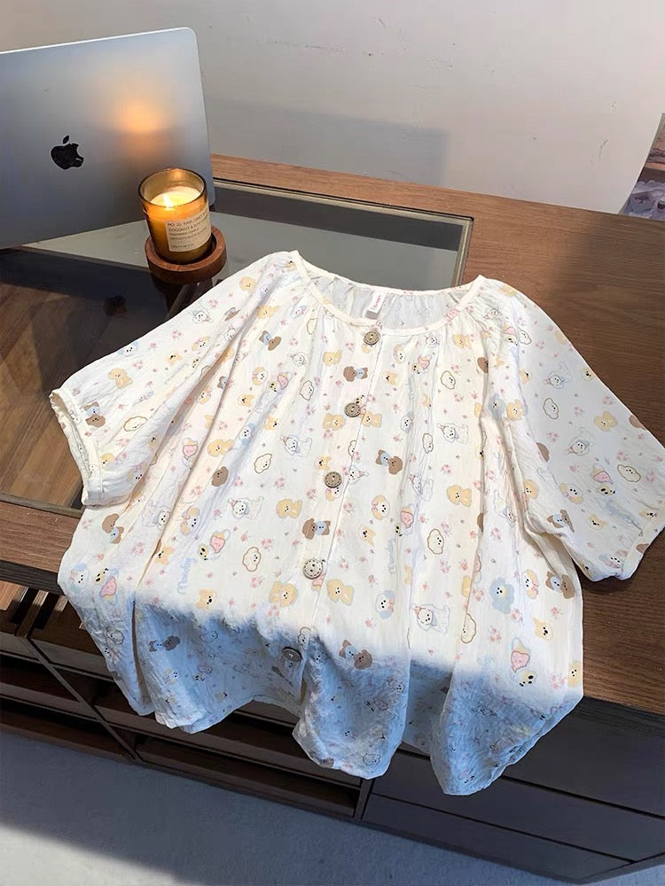 Bộ ngủ hoạt hình cổ tròn dài - ngắn