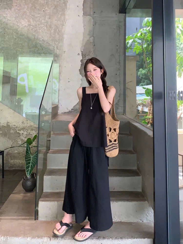 Set 2 dây mix quần suông xinh mùa hè