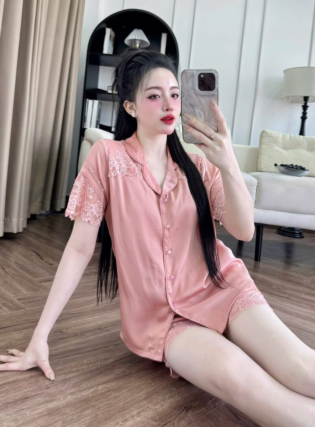 Bộ ngủ sọt lụa lạnh Hàn trơn cao cấp