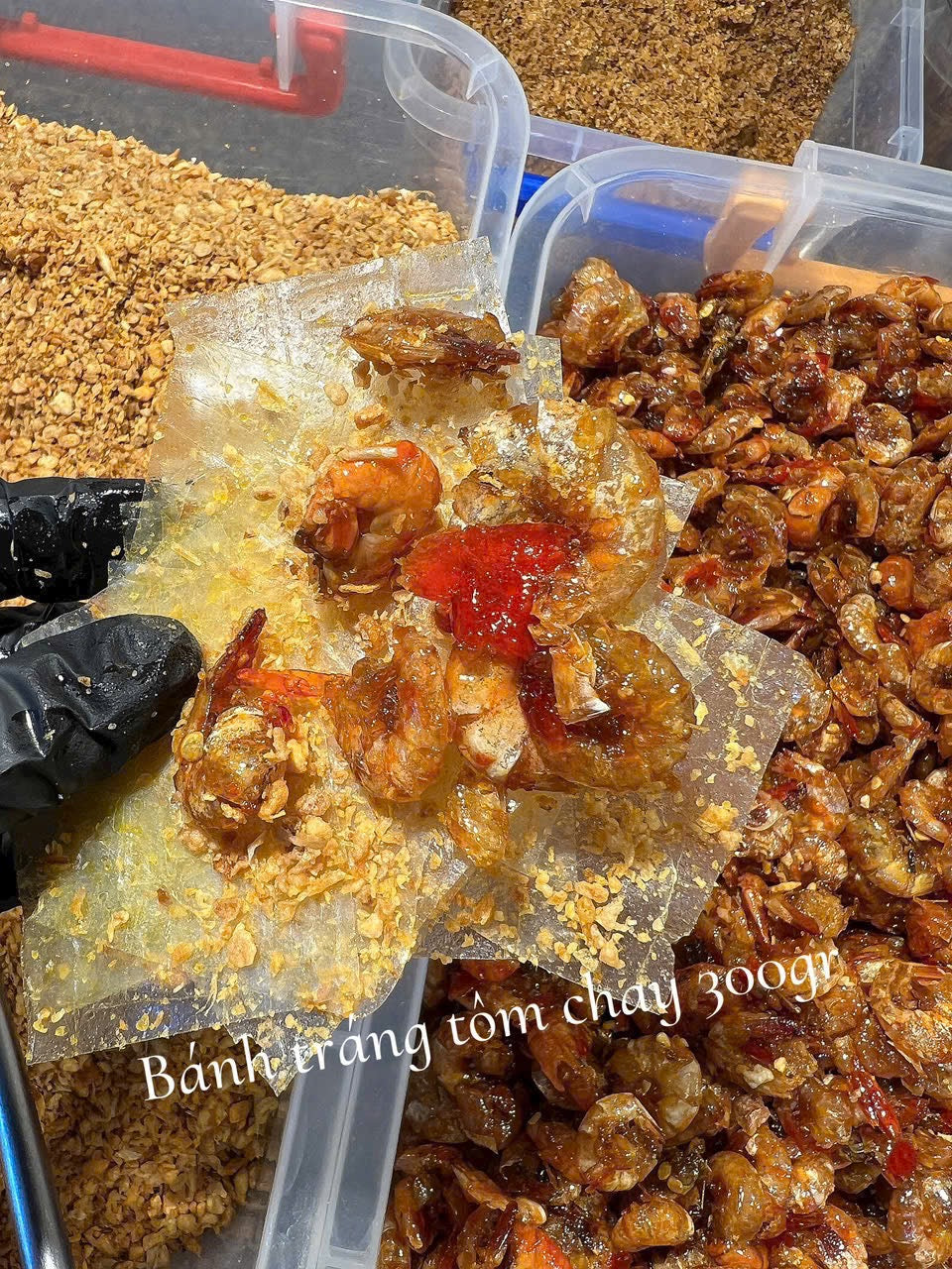 Bánh tráng tôm cháy miếng vuông đậm đà