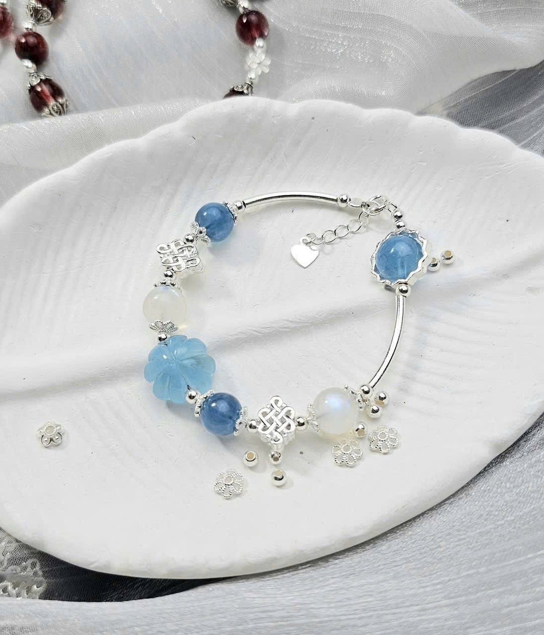 Vòng bạc phối đá Aquamarine