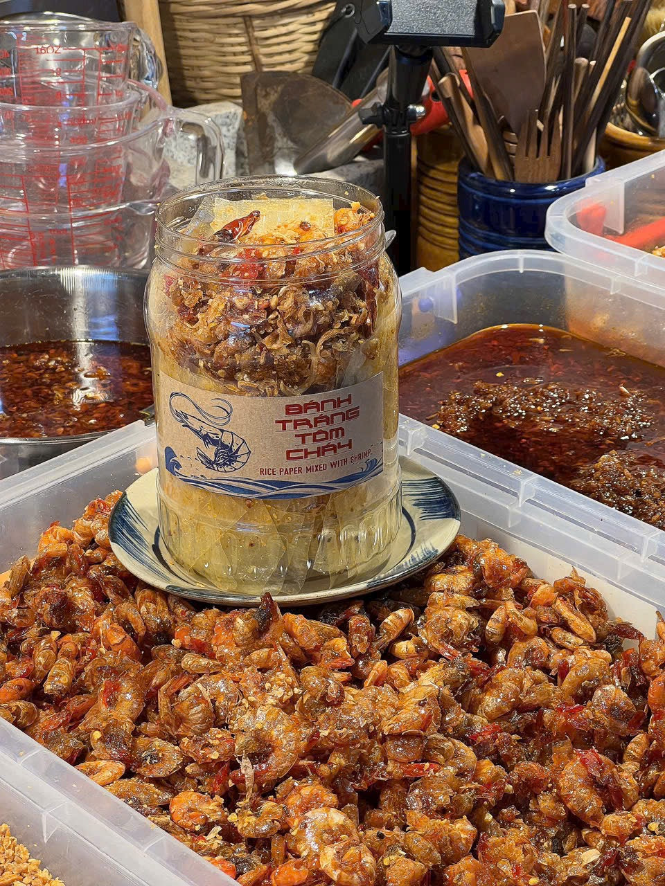 Bánh tráng tôm cháy miếng vuông đậm đà