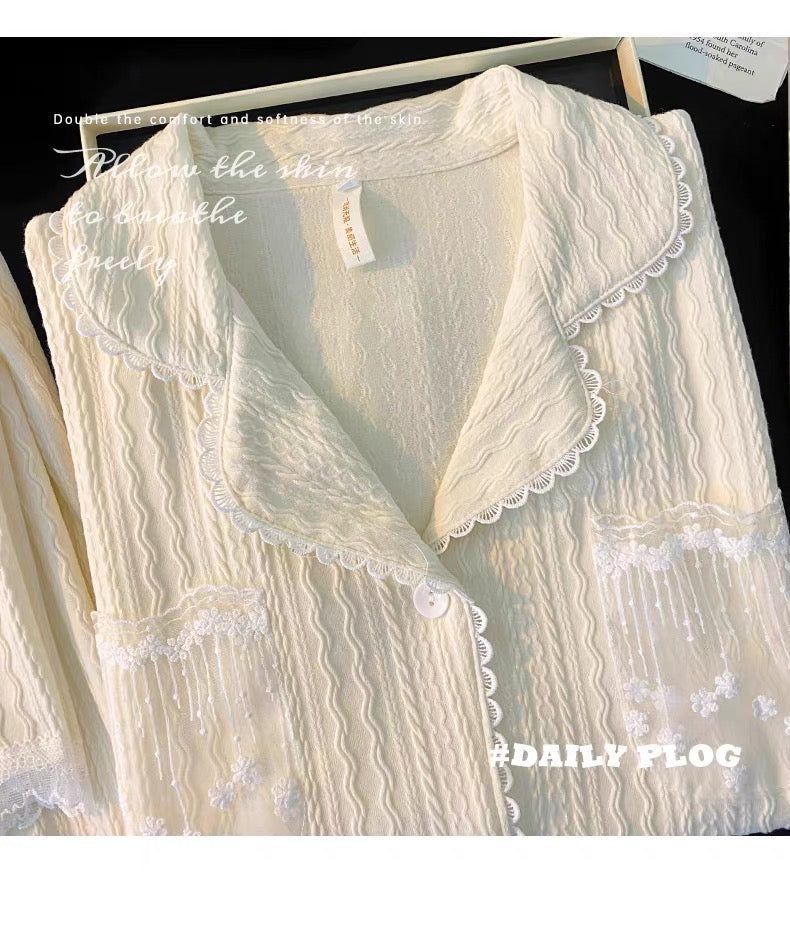 Pijama dài cotton túi ren
