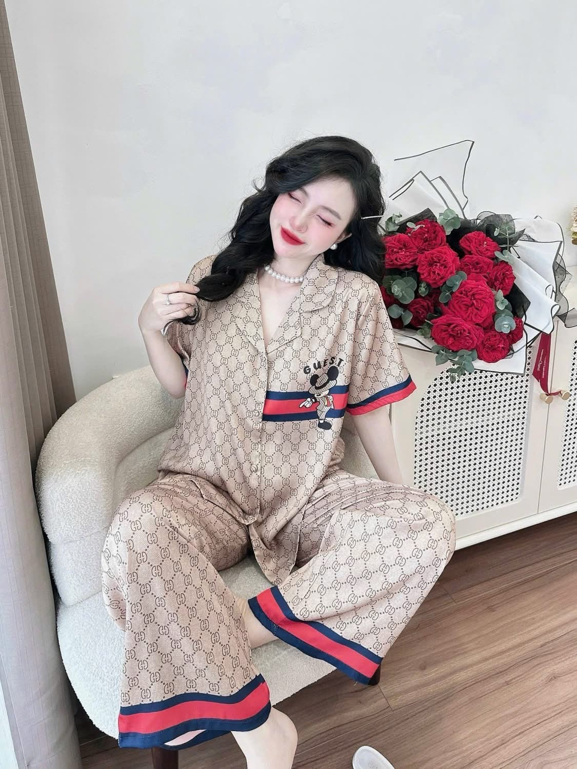 Pijama lụa latin tay ngắn quần dài