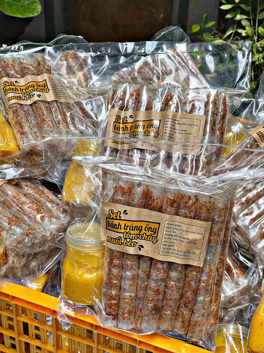 Set bánh tráng ống tôm cháy muối béo