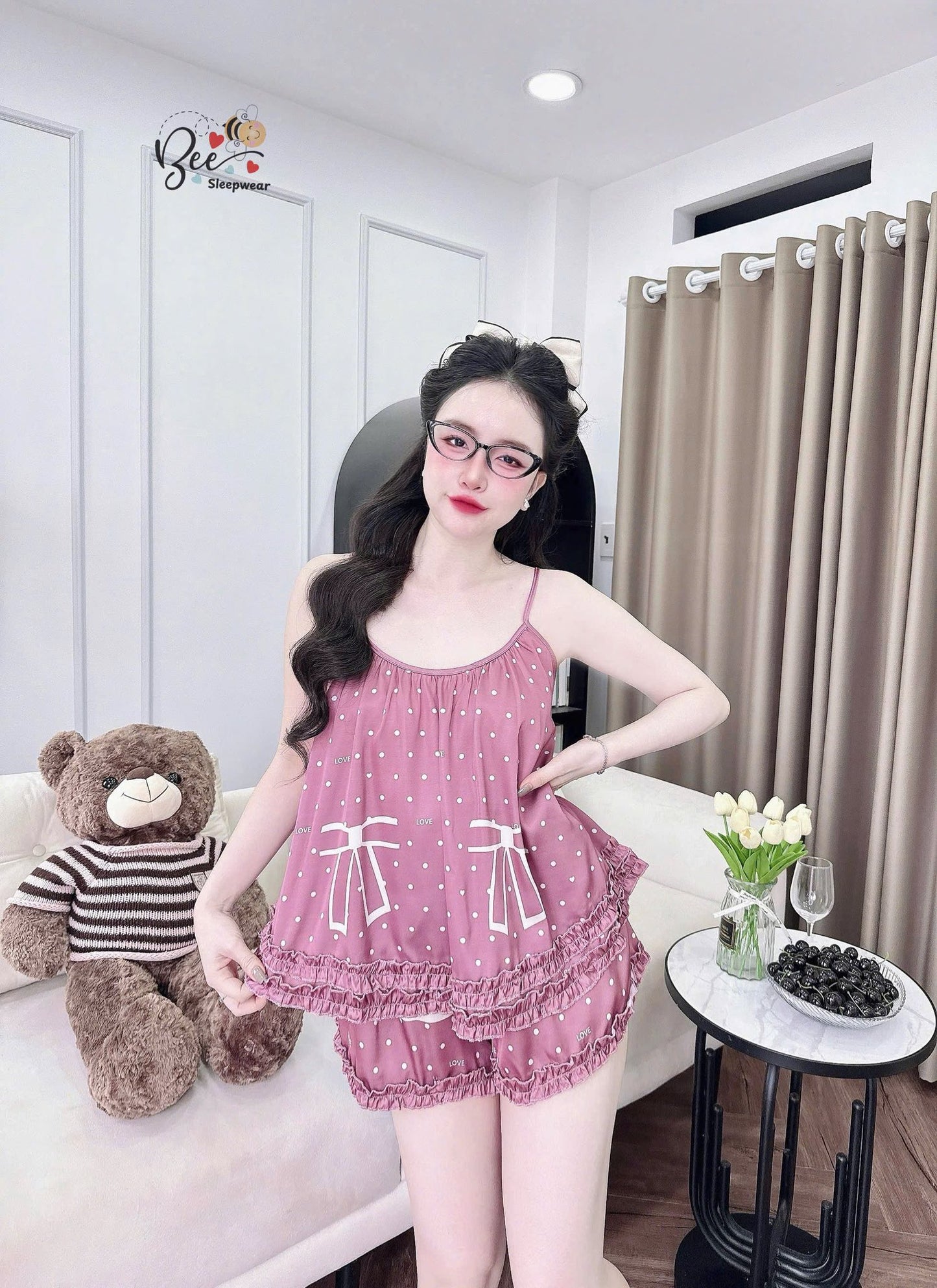Bộ ngủ 2 dây quần đùi BEE xinh xắn