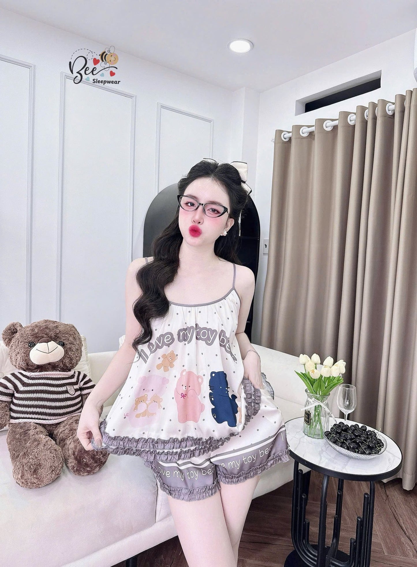 Bộ ngủ 2 dây quần đùi BEE xinh xắn