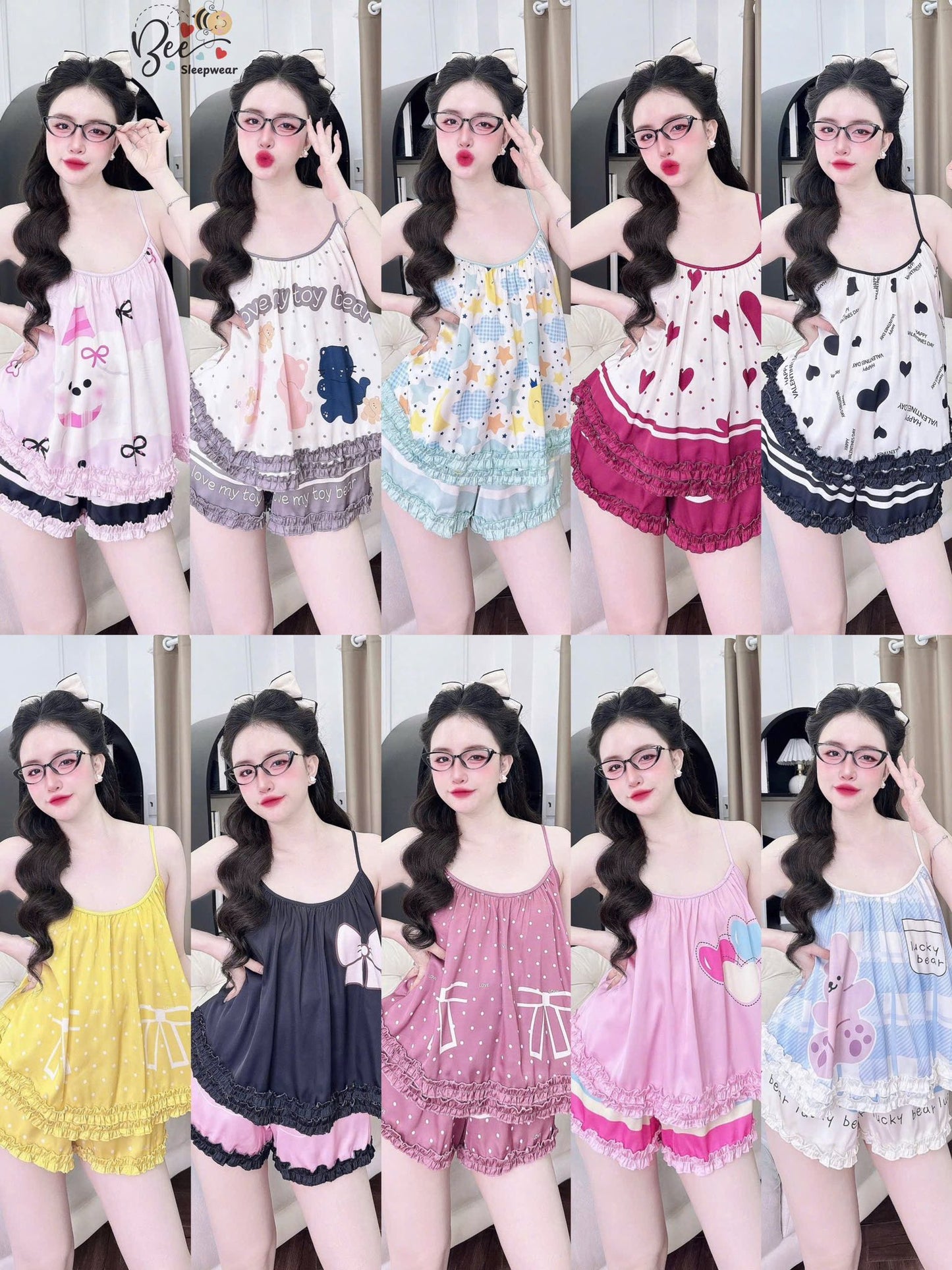 Bộ ngủ 2 dây quần đùi BEE xinh xắn
