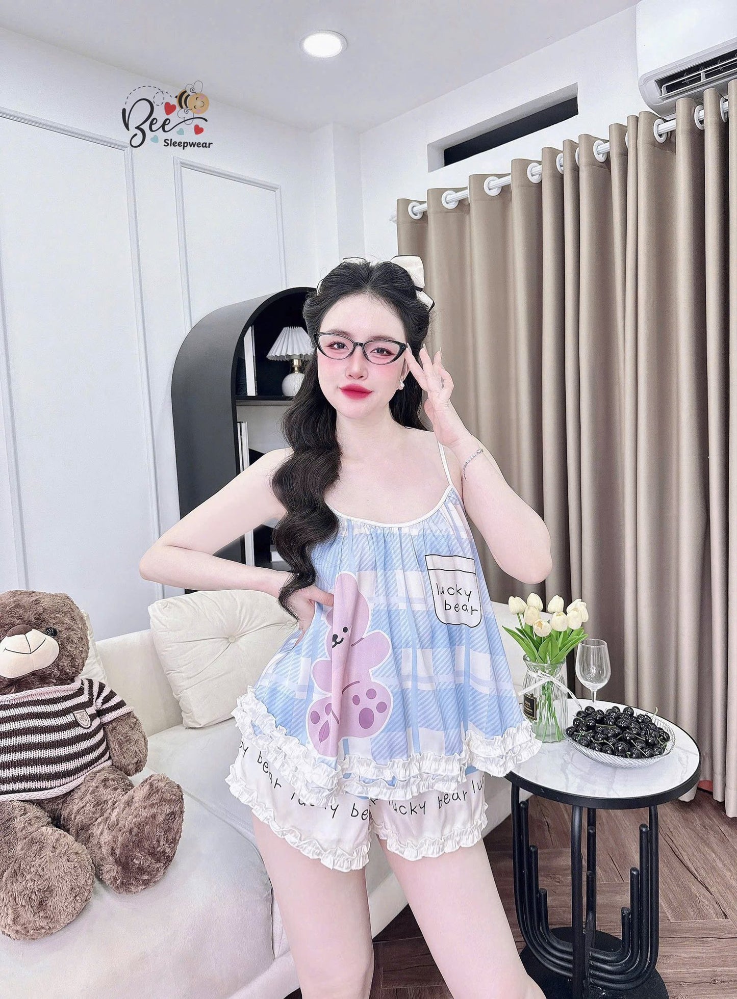 Bộ ngủ 2 dây quần đùi BEE xinh xắn