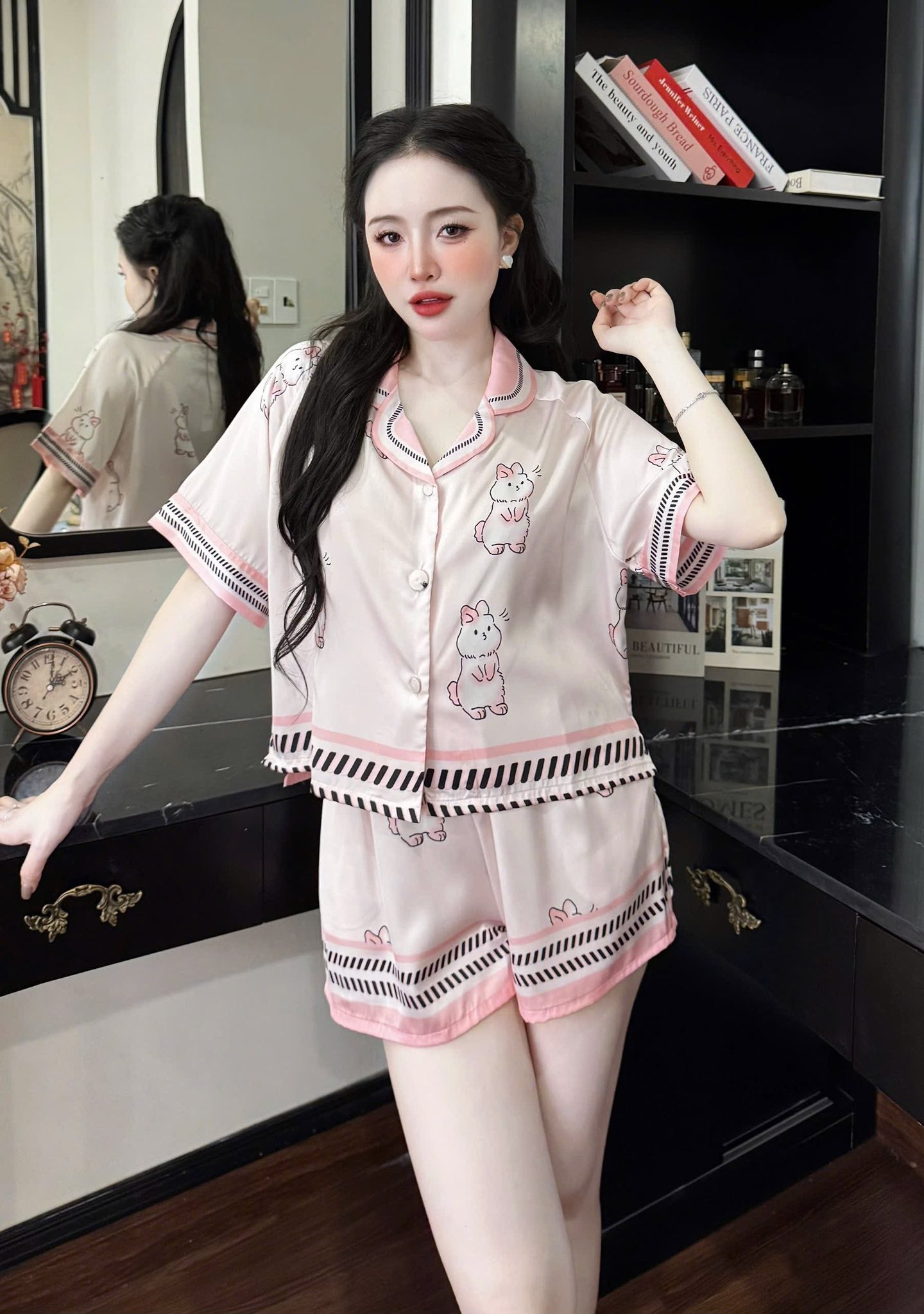 Bộ pijama croptop quần sọt cao cấp