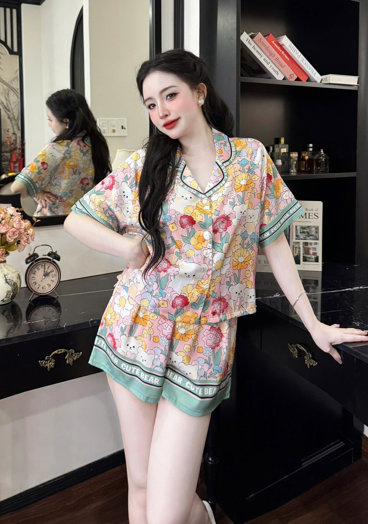 Bộ pijama croptop quần sọt cao cấp