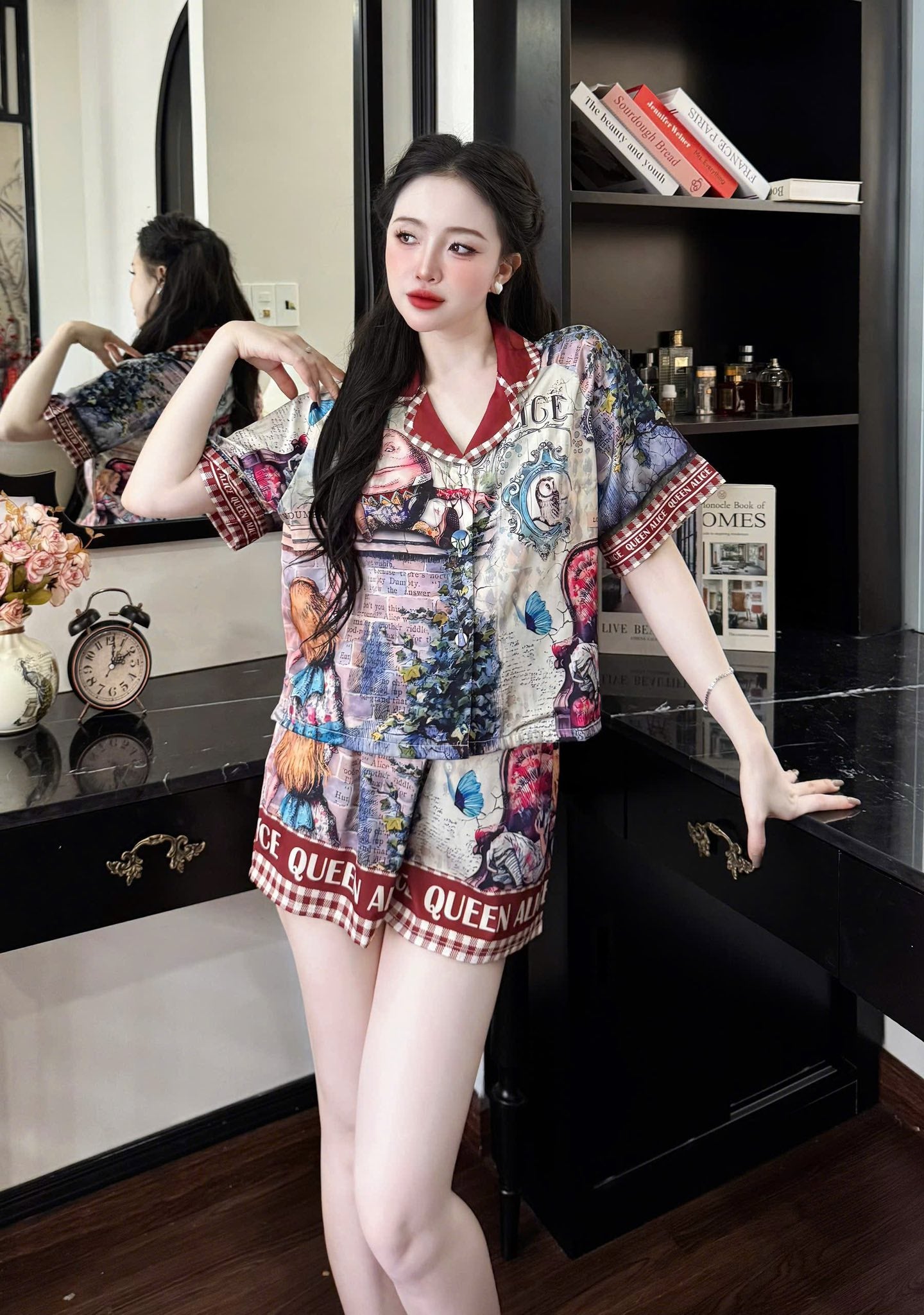 Bộ pijama croptop quần sọt cao cấp