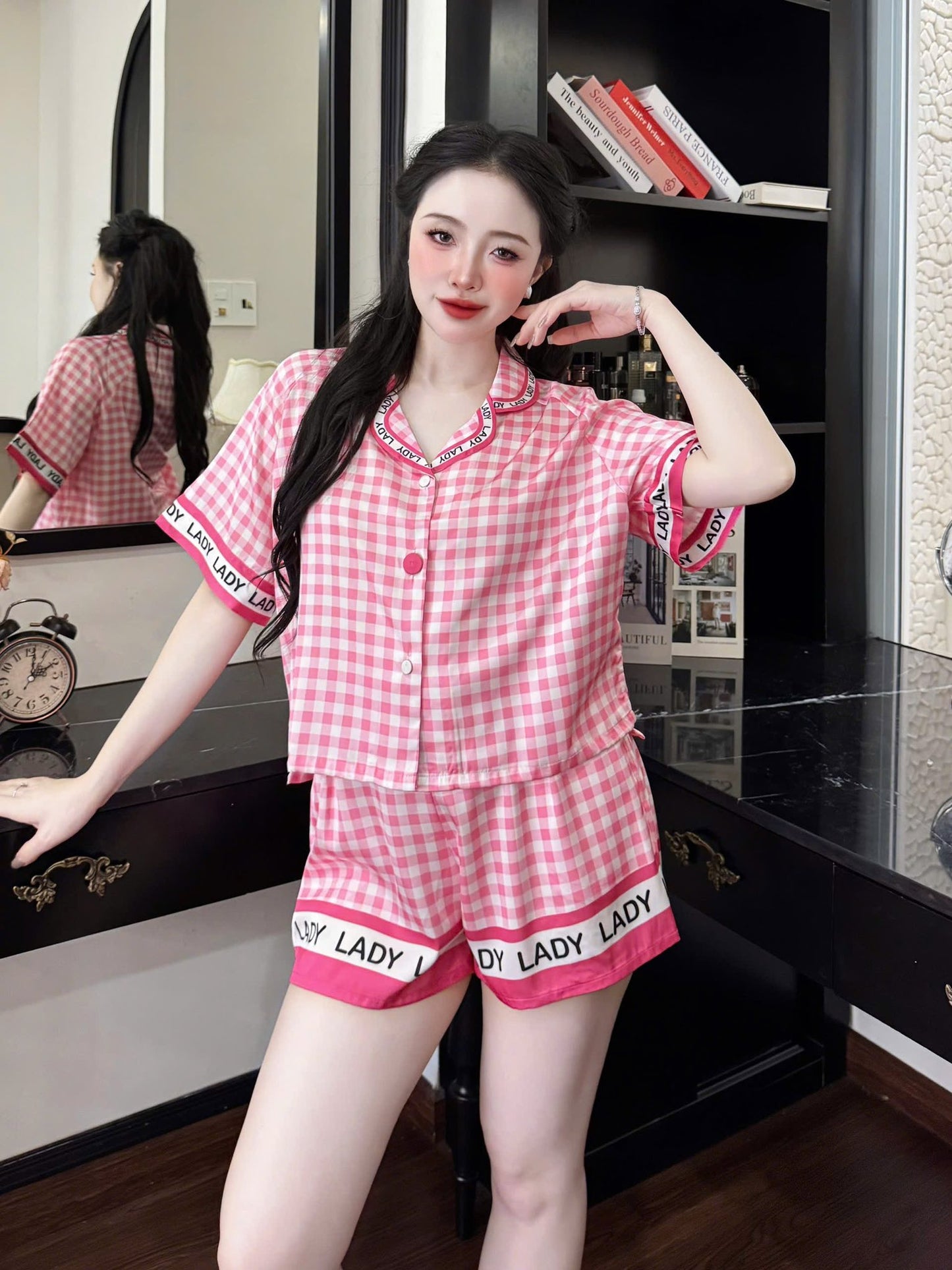 Bộ pijama croptop quần sọt cao cấp