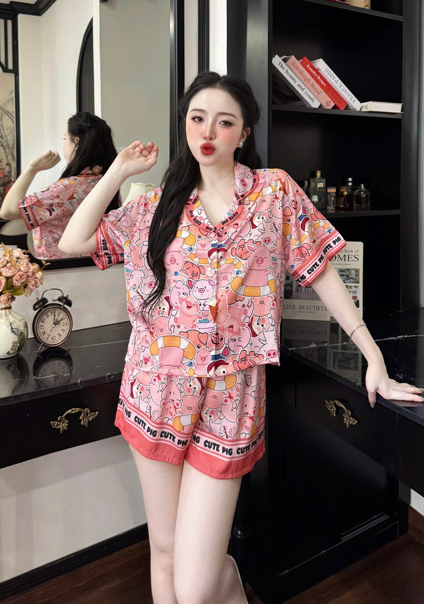 Bộ pijama croptop quần sọt cao cấp
