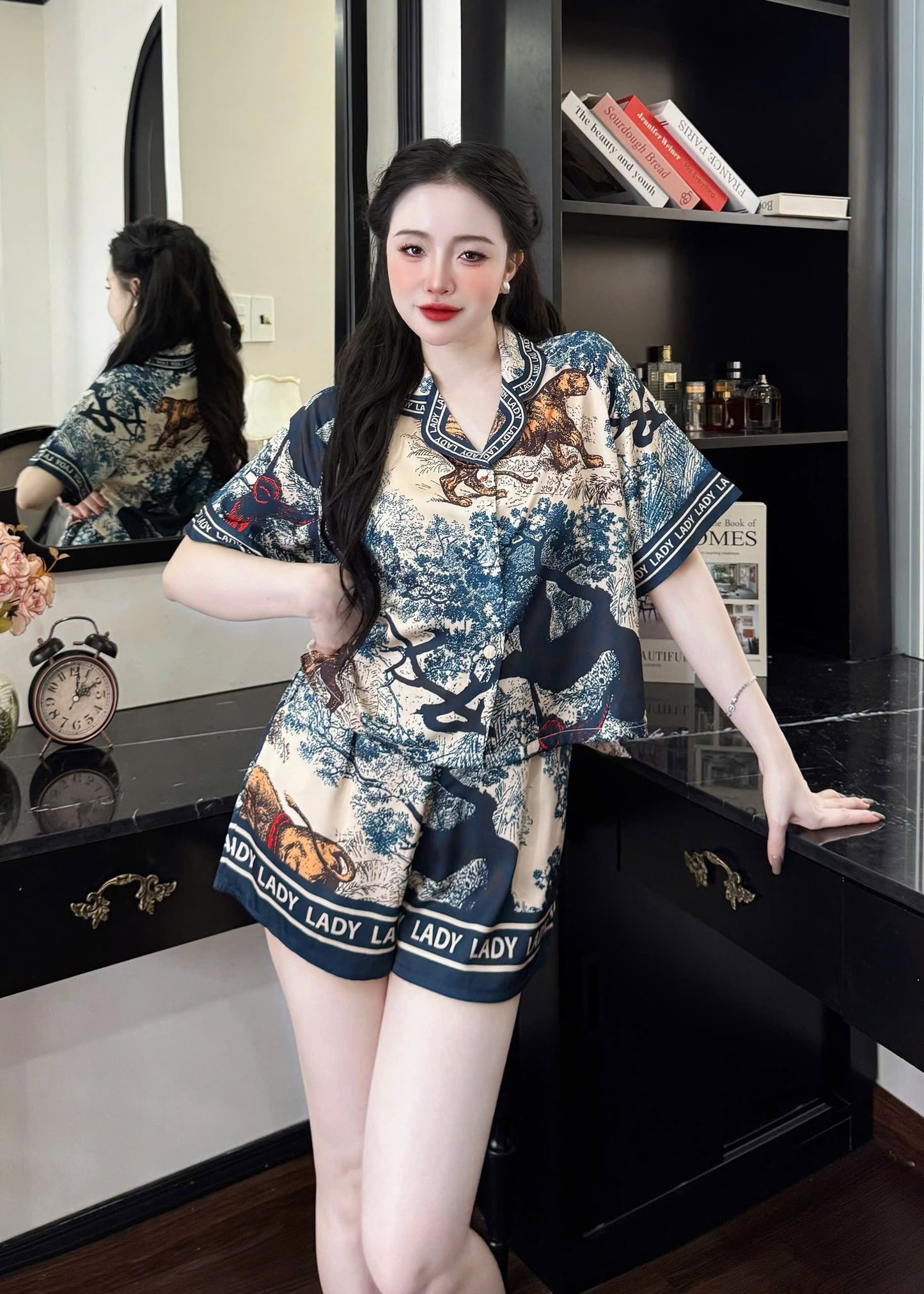 Bộ pijama croptop quần sọt cao cấp