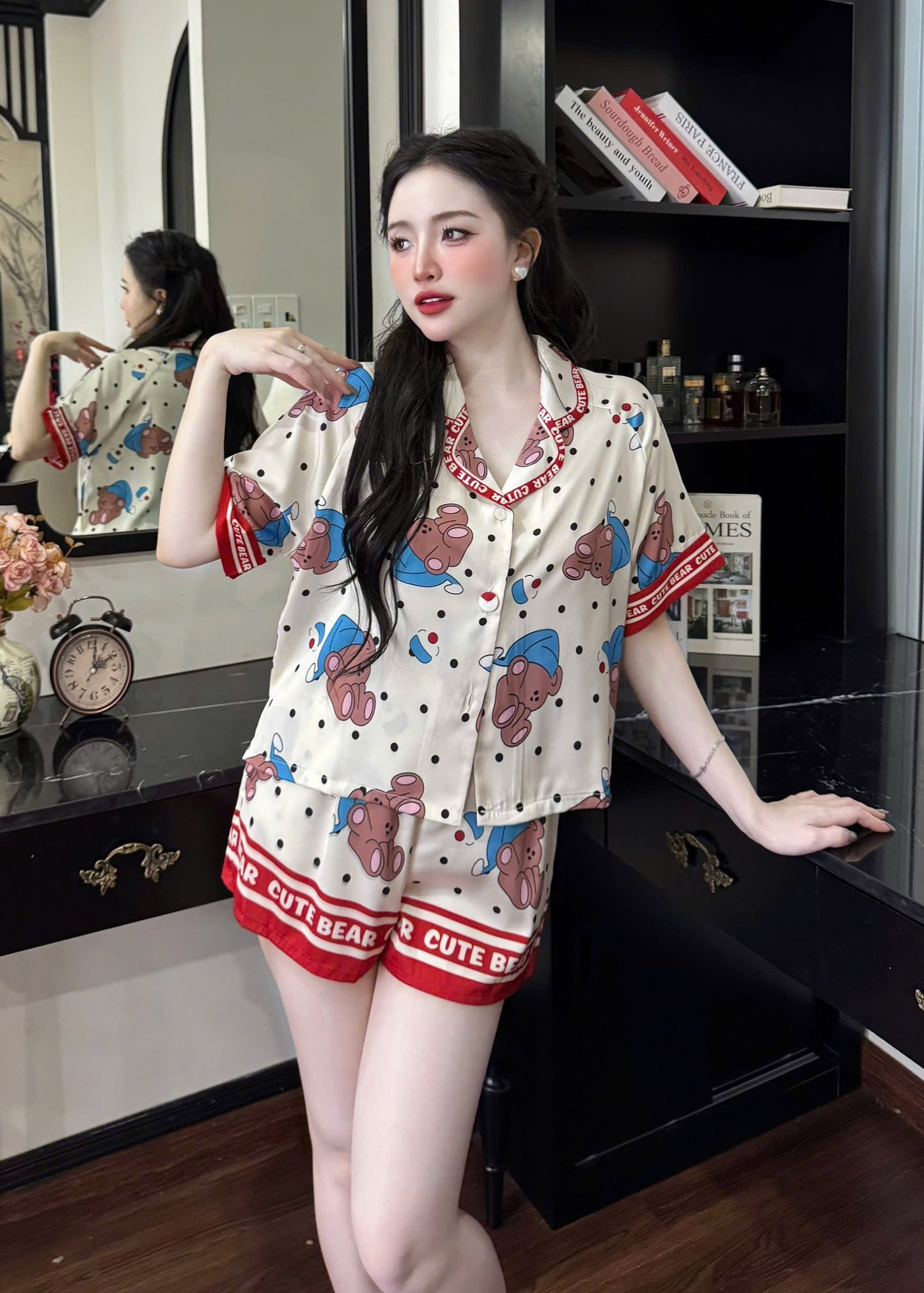 Bộ pijama croptop quần sọt cao cấp