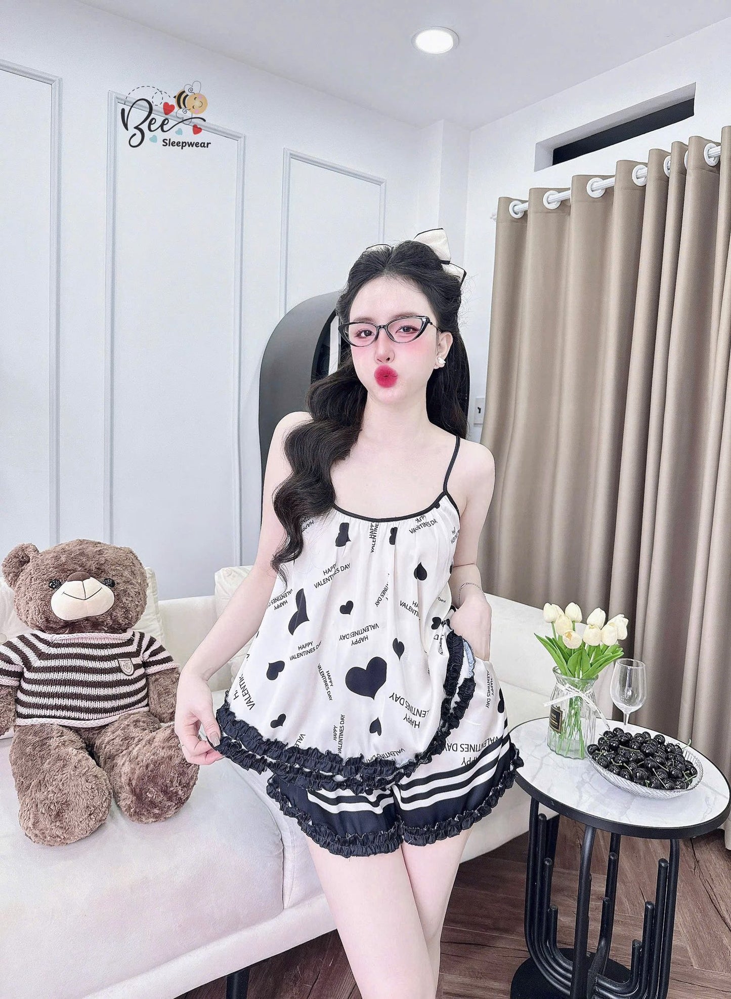 Bộ ngủ 2 dây quần đùi BEE xinh xắn