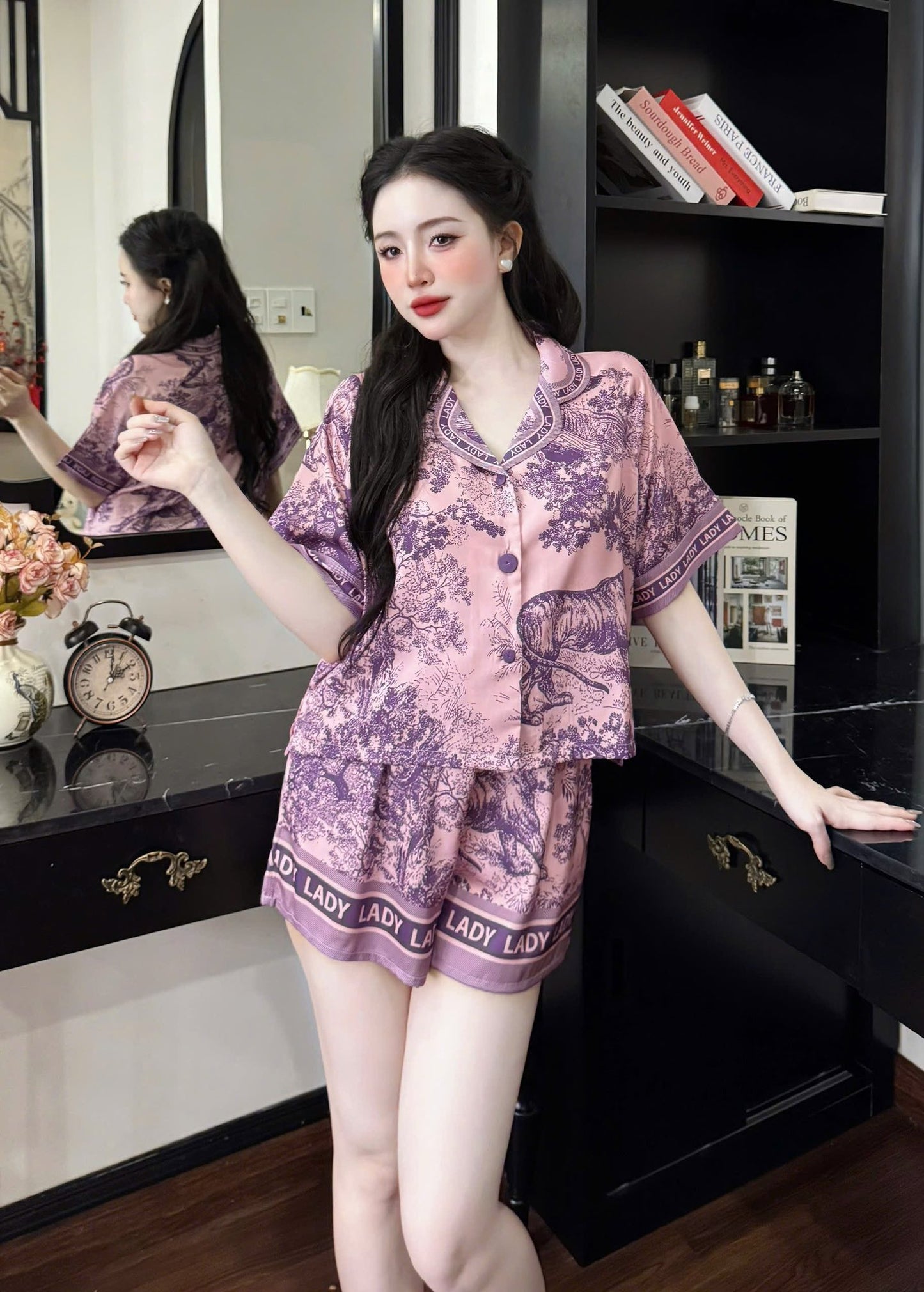 Bộ pijama croptop quần sọt cao cấp