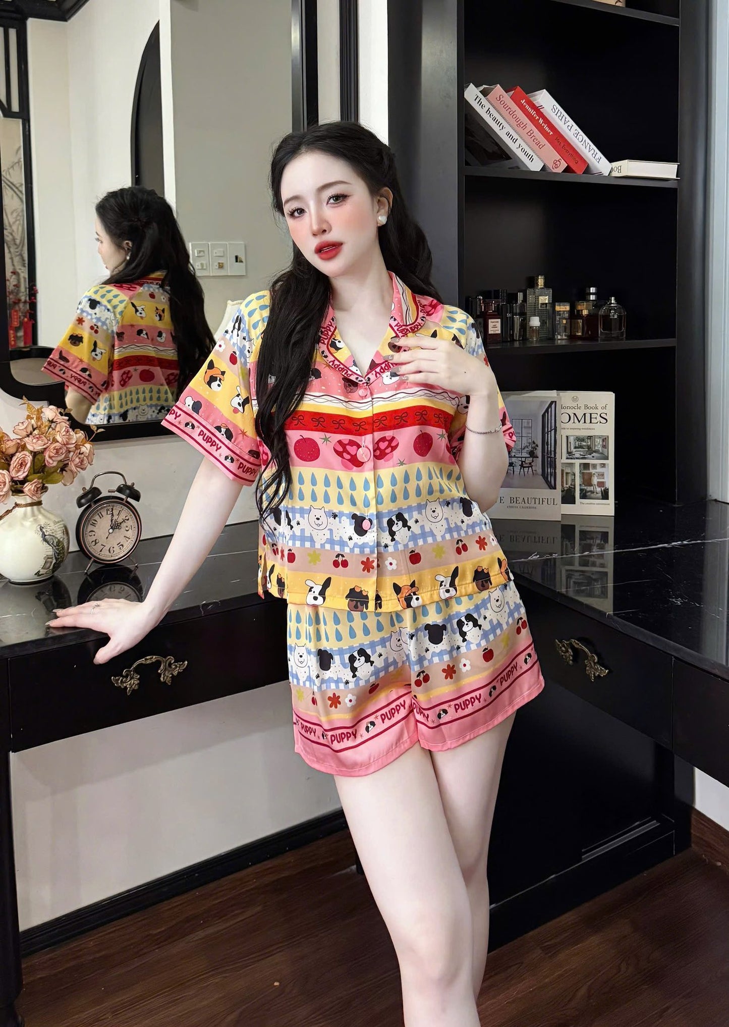 Bộ pijama croptop quần sọt cao cấp